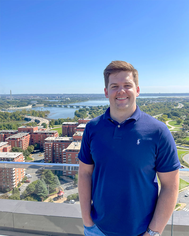 James with DC monuments in the background